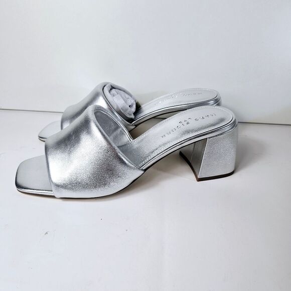 NWT Marc Fisher Nombra Silver Leather Mule Slides Size 10 - Picture 4 of 10